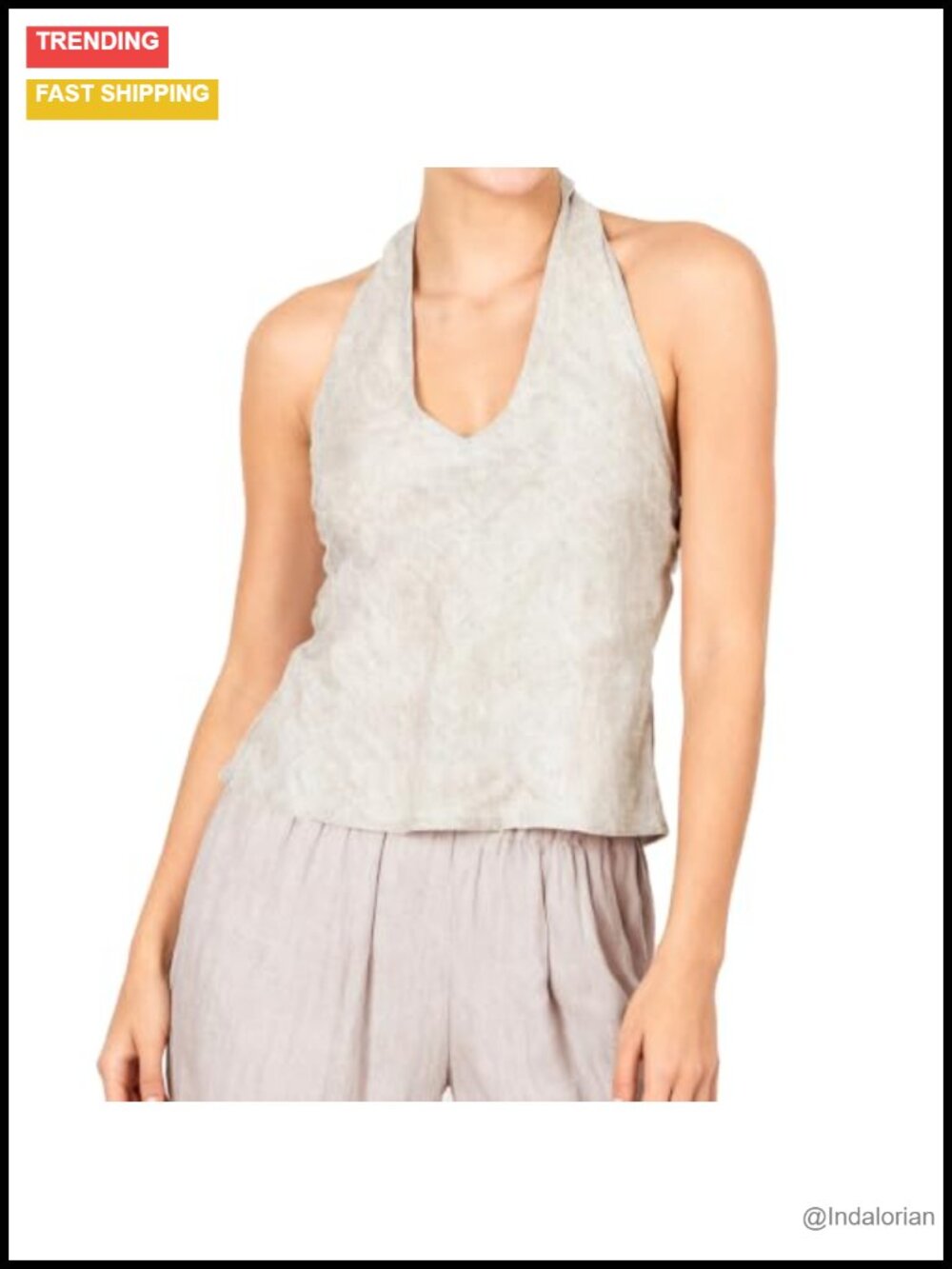 100% Linen Sleeveless Backless Self-Tie Halter Crop Top Relaxed Summer